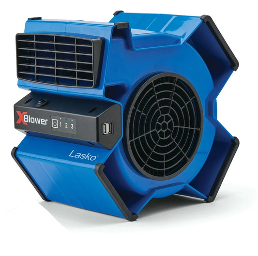 Lasko 11" X-Blower 6-Position Utility Blower Floor Fan with Outlet, Blue