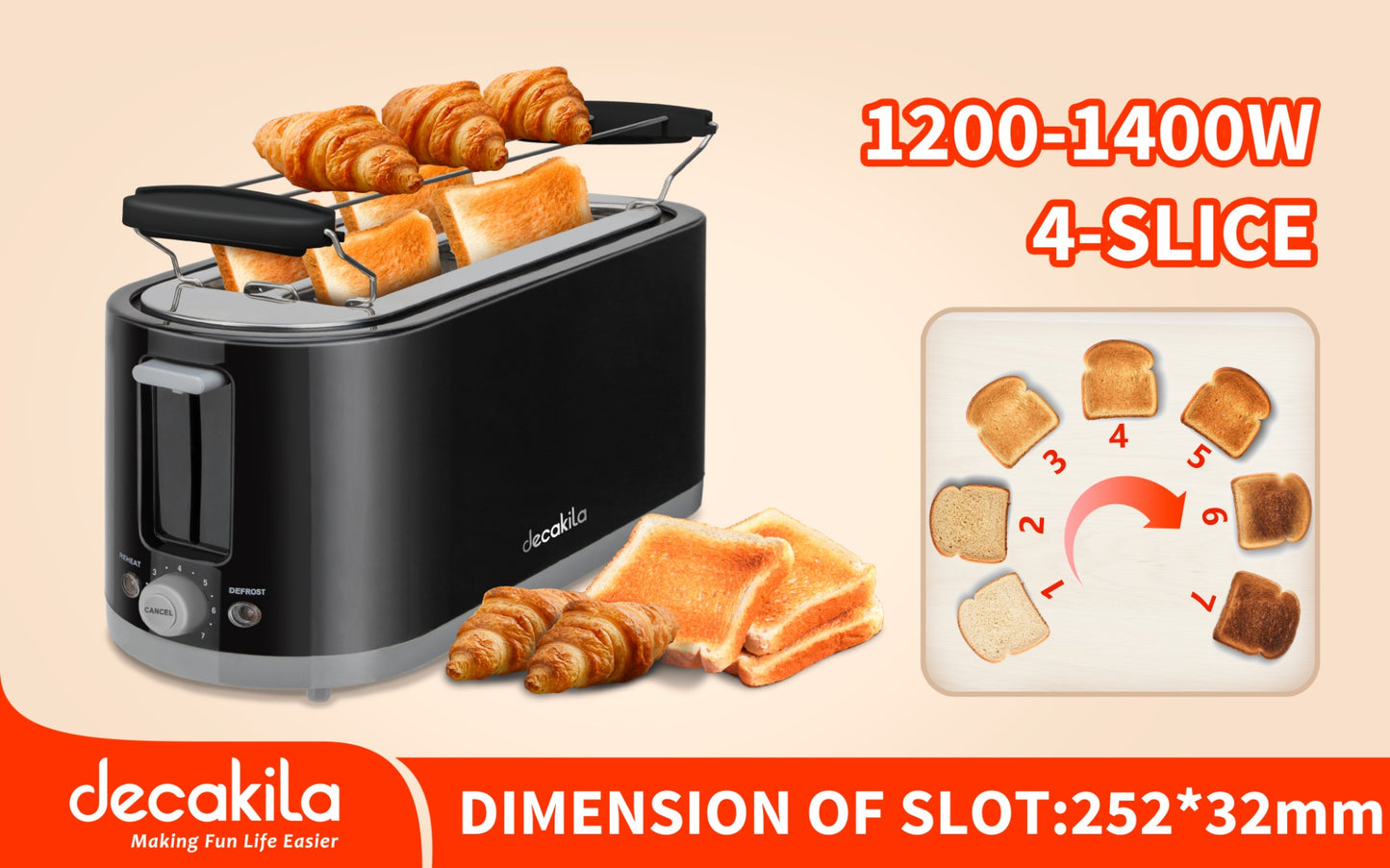 Decakila 4 slice Toaster with attachment